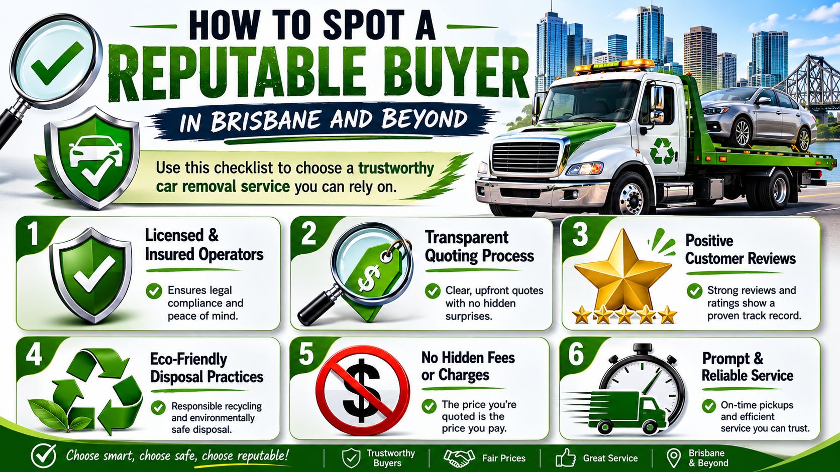 An infographic checklist for identifying a reputable and trustworthy car removal service in Brisbane and beyond.